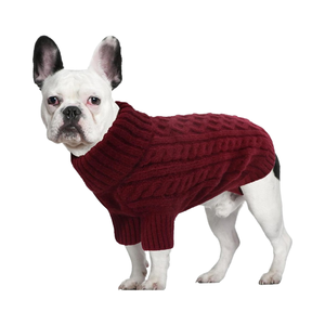 Pinuotu özel zarif klasik Bulldog polar köpek kazak orta sıcak kış termal balıkçı yaka örgü bordo kırmızı köpekler için - Product Image 1