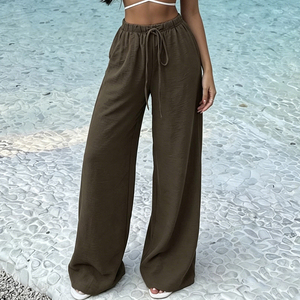 Pantalon droit texturé léger Y2K pour femme, coupe décontractée, idéal pour les vacances, tenue streetwear décontractée - Product Image 1
