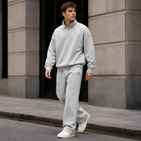 Ensemble de survêtement streetwear deux pièces pour homme, coupe oversize, en molleton bouclette épais, col montant zippé, uni, marque privée
