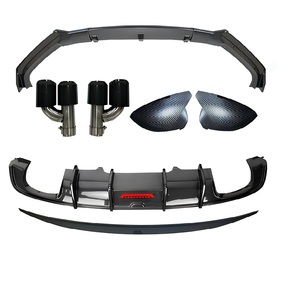 Kit Carrosserie Extérieur Aspect Fibre de Carbone Noir Brillant pour <span class=keywords><strong>Audi</strong></span> A4 S4 B9 2017-2020 : Diffuseur Arrière, Spoiler, Lame Avant et Embouts d'Échappement - Product Image 2