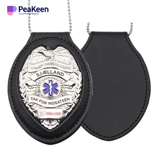 Factory Custom Metal Officer Elite Guard Security Badge with Leather Pins Wallet Holder
