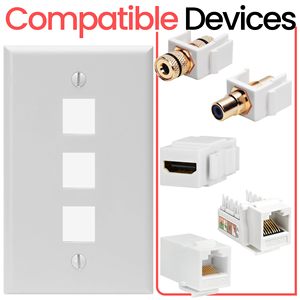 Plaque murale Keystone 3 ports, profil bas, simple, avec trou de taille standard pour insert modulaire - Product Image 6