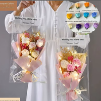 Nouveau bouquet de fleurs LED de luxe, idées cadeaux pour la Saint-Valentin et la Journée de la femme, 7 roses en savon et fleurs séchées, cadeaux créatifs