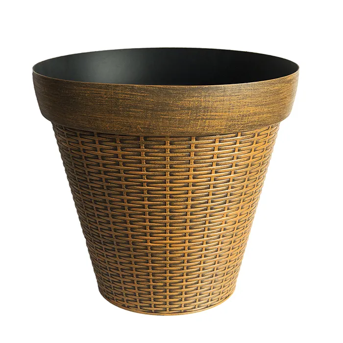 Harz Wicker Zylinder Kunststoff Blumentopf Faux Basket weave Garden Outdoor Pflanzer Moderner dekorativer Blumentopf für Indoor Outdoor