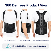Correcteur de posture noir avec bretelles rembourrées, supports magnétiques pour la colonne vertébrale et bandes croisées en X pour la taille