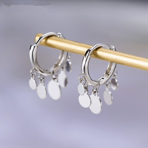 Gold <b>Hoop</b> <b>Earrings</b> With Dangling Discs And Teardrop Shapes For Women Trendy <b>Fashion</b> Jewelry Zinc Alloy E519 - Product Image 3