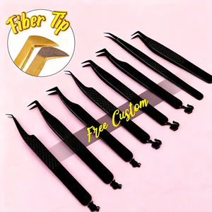 Privé label gratis aangepaste logo puntige vezelpunt roestvrijstalen wimpertang voor volume wimper extensions, aanpasbare verpakking - Product Image 6