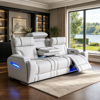 Ensemble de canapés électriques inclinables en cuir italien multifonction 3-2-1 places avec Bluetooth, éclairage LED, port USB et rangement