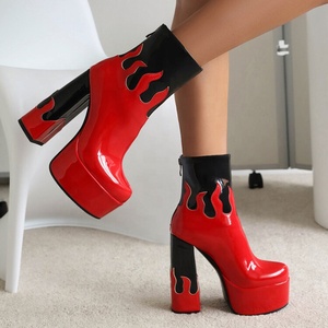 Fancy Fire Patchwork Round Toe Women Platform Short <b>Boots</b> Back Zipper Women Ankle Booties High Chunky Heels Shoes Customized - Product Image 5