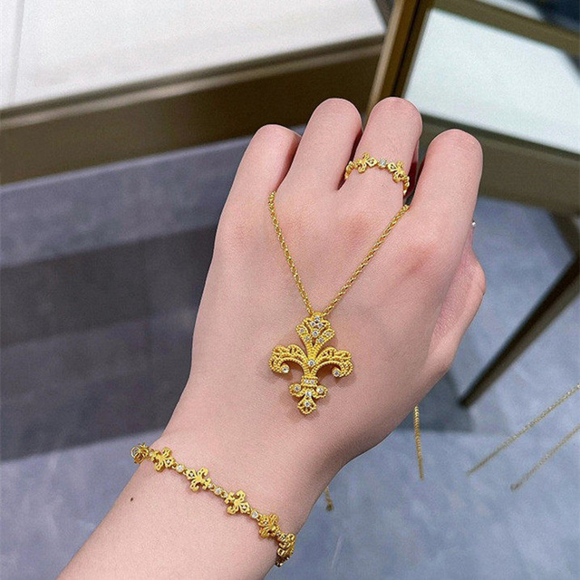 New Chinese Style S925 Gold-Plated Silver Pendant Zircon Ancient Golden Iris Necklace for Women National Tide Ancient Method
