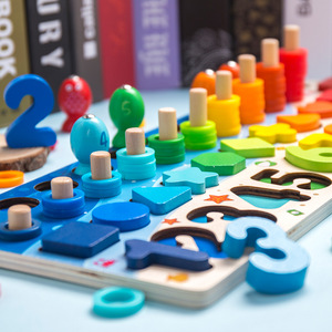 Montessori Đồ Chơi Bằng Gỗ Đếm Hình Học Hình Dạng Nhận Thức Phù Hợp Bạch Tuộc Cá Trò Chơi Đồ Chơi 5 Trong 1 Câu Đố Bảng WPT28-F - Product Image 5