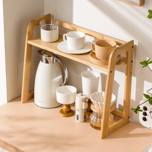 Estante de almacenamiento para cocina, organizador de escritorio de madera de 2 niveles para almacenamiento de tazas y electrodomésticos, diseño minimalista - Product Image 2