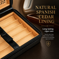 GUEVARA Tube à cigares de voyage en cuir grain crocodile, doublure en cèdre espagnol, humidor portable à fermeture éclair, support de rangement à compartiments, personnalisable