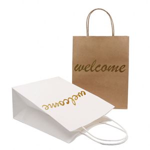 Recycled Fashionable Style Gold and White Supier Shopping Gift Paper Packaging Bag With Rope - Product Image 2