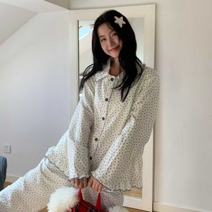 Conjunto de Pijama a Cuadros para Mujer, Algodón Puro, Hilo de Doble Capa, Transpirable, Mangas Largas, Cuello de Muñeca con Encaje, Ropa para el Hogar - Product Image 3