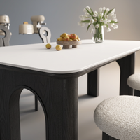 Table à manger ovale moderne réglable en bois massif écologique avec plateau en pierre gris couleur noyer pour la maison