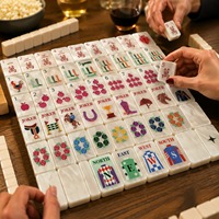 Jeu de Mahjong Américain Blanc Perle, 160 Pièces en Acrylique Effet Ondulation, Jeu de Table pour Fêtes de Famille et Cadeau de Fêtes