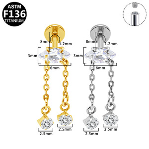 Boucles d'oreilles en titane en forme de fleur de lotus avec cristaux pour piercing d'oreille, bijoux de fête, mode - Product Image 4