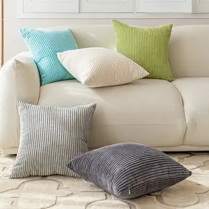 SIPEIEN装饰灯芯绒枕套软条纹方形扔枕头棉垫垫盖沙发18 x 18英寸