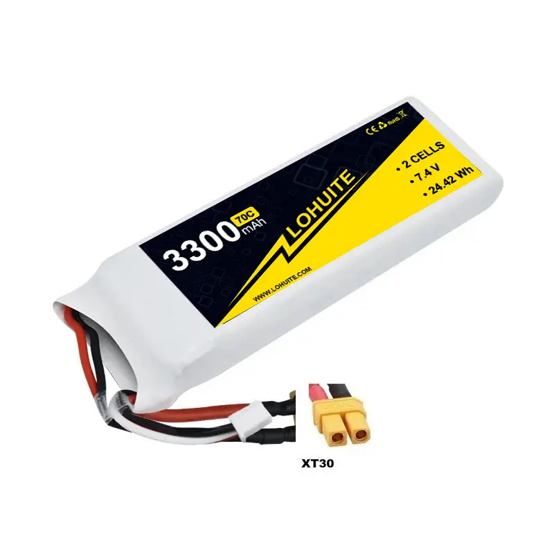 بطارية 2S 7.4V LiPo 3300mAh 60C للسيارات RC الطائرات بدون طيار وطائرات الهليكوبتر والقوارب والطائرات الرباعية