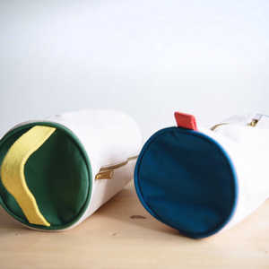 Sac à main à cylindre en toile de coton personnalisé sac de maquillage portable à poignée colorée sac cosmétique ouvert pour femme fermeture éclair en métal contraste - Product Image 4