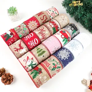 Duoyou Impression numérique Cadeau de Noël Ruban gros-grain brodé à carreaux pour arbre de Noël
