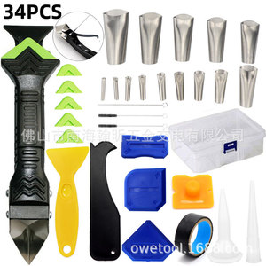 Kit d'outils pour joints de carrelage, grattoir en métal, applicateur de scellant pour le scellement et la décoration des bords de carrelage, 34 pièces - Product Image 1