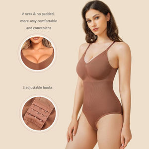 ชุดบอดี้สูทไร้ตะเข็บราคาถูกสำหรับผู้หญิงไซส์ XXL-XXXL แบบไม่มีแขน คอวี ช่วยกระชับสัดส่วนและเก็บหน้าท้อง - Product Image 4