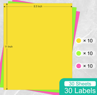 Étiquettes adhésives pleine page fluorescentes néon 8,5x11 pouces avec code-barres, adhésif puissant, écologiques, sans BPA, pour bureau et maison