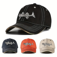Topi Baseball 6 Panel Bordir Tulang Ikan 100% Katun Jahitan Kontras Unisex untuk Memancing Santai di Luar Ruangan, Topi Pelindung Matahari untuk Pria/Wanita