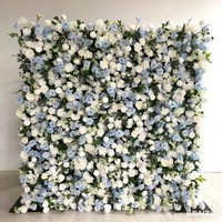 Dinding Bunga Buatan 3D Mawar Putih Mudah Digulung Seperti Tirai 8ftx8ft Dekorasi Pernikahan