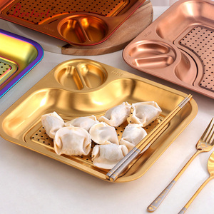 Eco-Friendly Stainless Steel <strong>Rectangular</strong> <strong>Serving</strong> Platter for Appetizers Dumplings Dinner <strong>Plate</strong> with Dipping Sauce for Camping - Product Image 1
