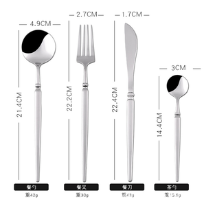 Couverts en acier inoxydable DFC0316, manches ronds, cuillère, fourchette, couteau, avec boîte en plastique portable. - Product Image 1