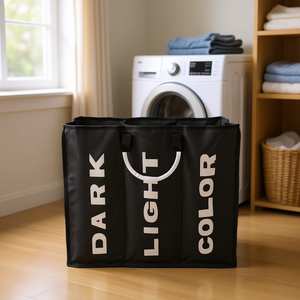 Cesto de Ropa Portátil de Gran Capacidad con Tres Compartimentos, Organizador de Almacenamiento, Material Oxford, Diseño Minimalista - Product Image 2