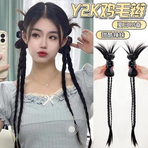 Extensiones de Cabello Trenzadas Y2K de Dos Hilos, Estilo Shuttlecock, Resistentes al Calor, Dulces, Modernas y Atrevidas, Cola de Caballo Doble - Product Image 1