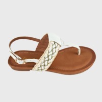 Sandales plates tressées bohèmes à lanière en T et entre-doigts pour femme, ajustables, à bride arrière, pour l'extérieur, l'été et la plage