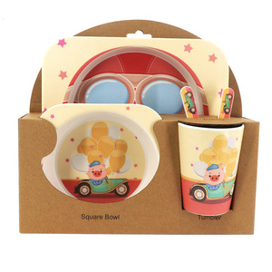 Ensemble d'assiettes et tasses pour enfants, assiettes et tasses en bambou biologique, de qualité alimentaire, supérieure, respectueux de l'environnement, 5 pièces - Product Image 1