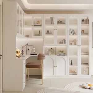 Escritorio de esquina en forma de L crema moderno personalizable con librería de belleza exquisita y escaparate de vidrio para muebles de oficina o escuela - Product Image 3