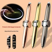 Stylo Gyro Lumineux Créatif en Métal, Fidget Spinner et Stylo à Bille Multifonctionnel, Soulagement de l'Ennuie, Stylo Logo Rotatif Lumineux