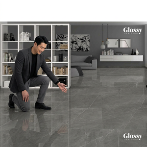 Baldosa de Porcelana Pulida Esmaltada Gris Oscuro de 60x120cm, Aspecto Mármol, 600x1200mm, Luminosa, de Lujo, para Interiores y Exteriores, Baño, Estilo Rústico - Product Image 1