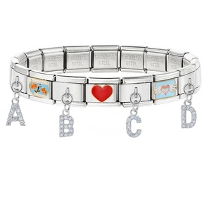 Breloques modulaires italiennes en acier inoxydable avec lettres A-Z en strass et cristaux suspendus pour bracelet Nomination - Product Image 4