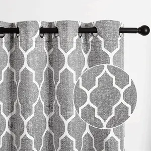 Moroccan Blackout Curtains Grey Printed Kitchen Window Drapes Light Blocking Modern Heat Resistant Curtain for Bedroom