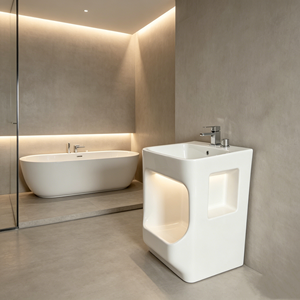 Lavabo double autoportant <span class=keywords><strong>en</strong></span> acrylique anti-rayures, au design moderne et au toucher agréable, avec égouttoir rapide, taille personnalisable, pour salle de bain - Product Image 2