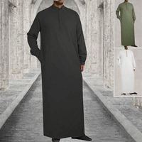 Robe Abaya en coton pour hommes musulmans 2025, manches longues, couleur unie, tunique islamique décontractée, chemises maxi, vêtements arabes de Dubaï