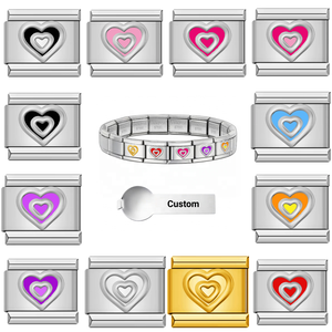 Custom Hot Sales Colorful Hearts Wholesale Italian Charm Link Fit 9mm Making DIY Stainless Steel Fashion Bracelets Jewelry Gift - Product Image 1