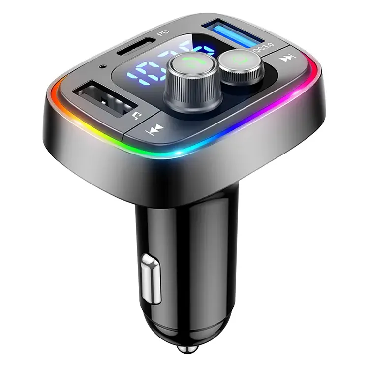 Wireless car mp3 player BT 5.0car adapter fm transmitter bass fast charge usb c car charger for cellphon