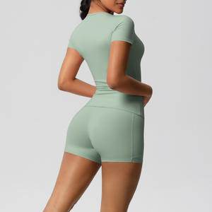 Conjunto de ropa deportiva Leggings elásticos de manga corta y bolsillo que absorben el sudor para correr y entrenar - Product Image 6