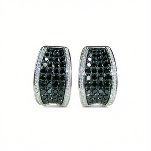 Orecchini di Lusso con Cristalli Neri, Argento 925 Placcato Rodio, Taglio Brillante Geometrico Rotondo, Montatura a Canale, per Uso Quotidiano Femminile - Product Image 1