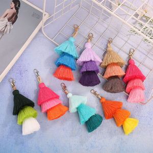 Handmade Bohemian Tassel Keychain Bag <b>Key</b> <b>Chain</b> Charm Handbags Pendant Boho Three Layered Tiered Tassels Keychains Purse Charms - Product Image 1