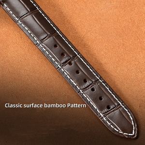Bracelet en cuir de motif de bambou de surface de logo personnalisé pour Longine Remplacer le bracelet de montre en cuir de vache pleine fleur 14 15 20mm - Product Image 3